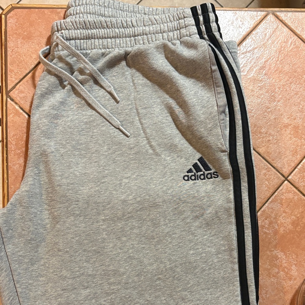 Adidas Light Gray Joggers with Black Stripes